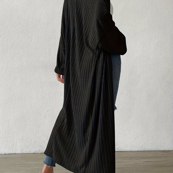 Drop Shoulder Open Front Knitted Ribbed Cardigan - Picture 3 of 3